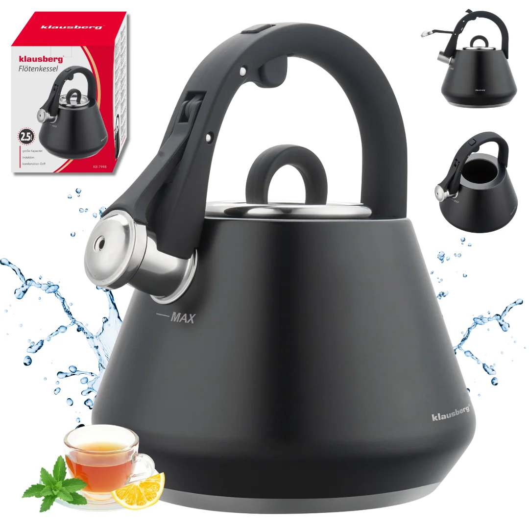 Czajnik stalowy z gwizdkiem 2,5 L czarny mat, Klausberg KB-7948 — zdjęcie 12