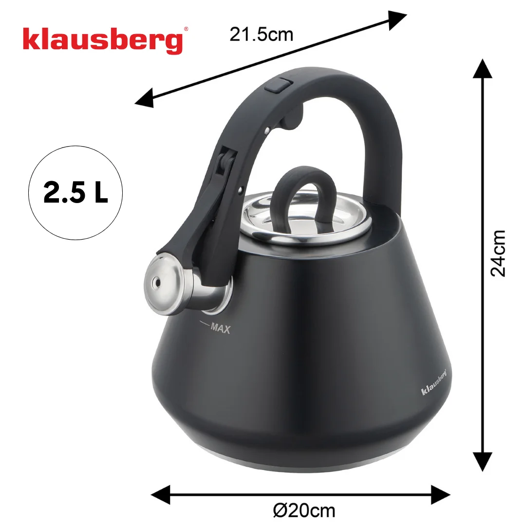 Czajnik stalowy z gwizdkiem 2,5 L czarny mat, Klausberg KB-7948 — zdjęcie 7