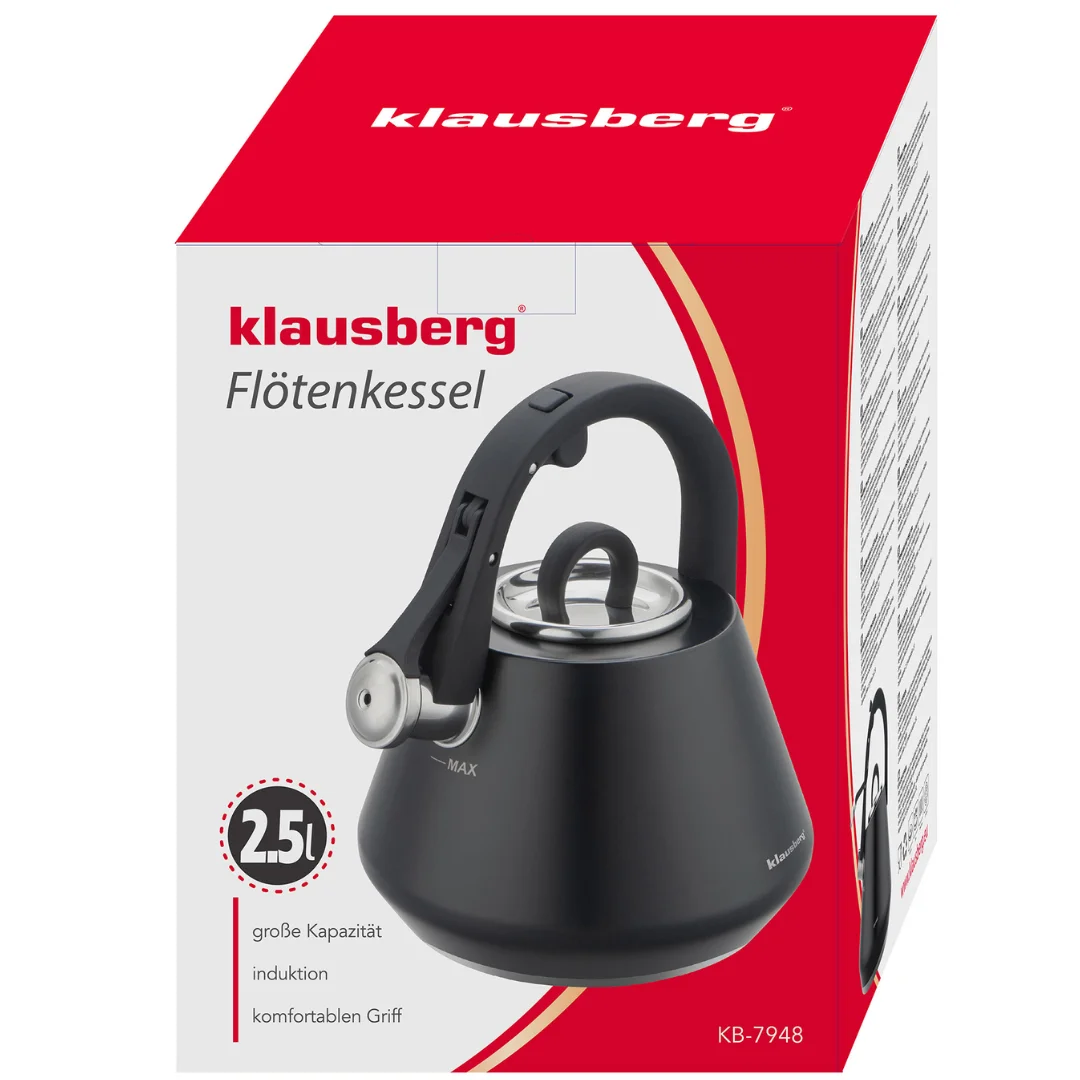 Czajnik stalowy z gwizdkiem 2,5 L czarny mat, Klausberg KB-7948 — zdjęcie 8