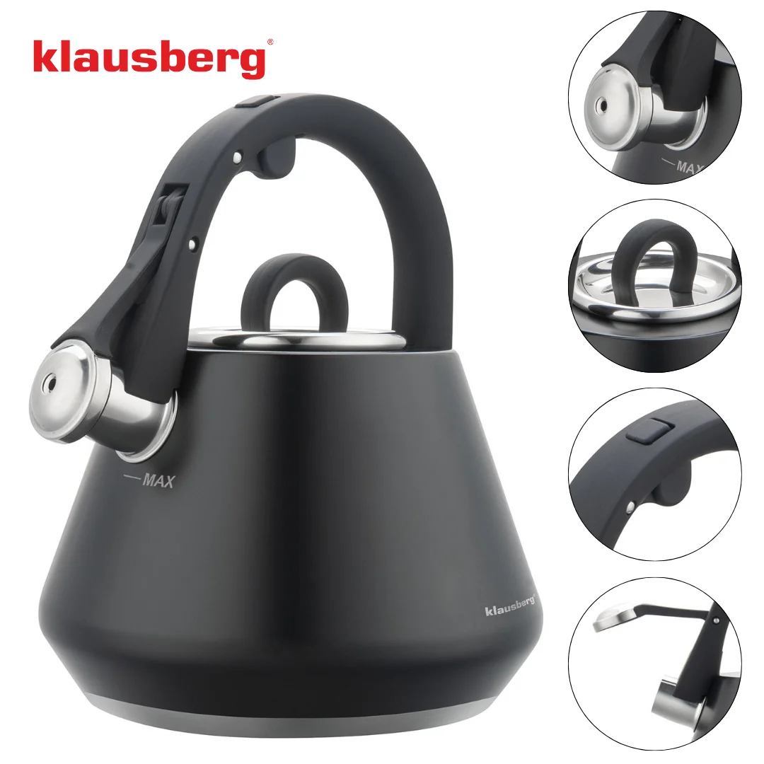 Czajnik stalowy z gwizdkiem 2,5 L czarny mat, Klausberg KB-7948 — zdjęcie 9