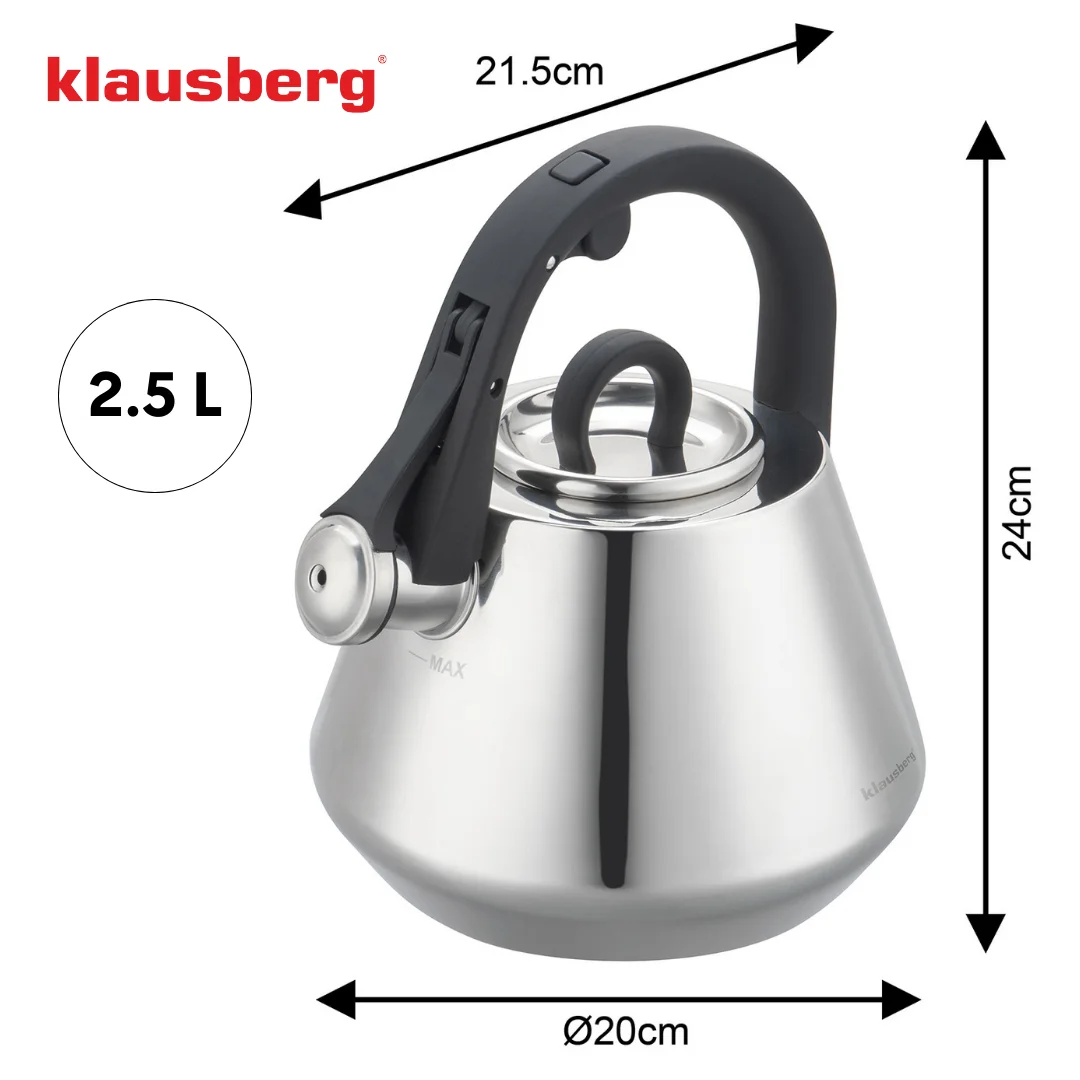 Czajnik stalowy z gwizdkiem 2,5 L połysk, indukcja, Klausberg KB-7947 — zdjęcie 5