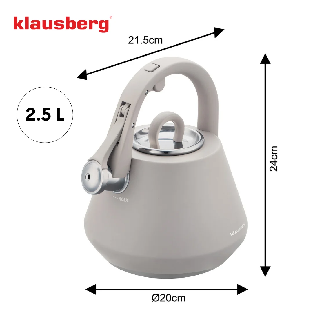 Czajnik stalowy z gwizdkiem 2,5 L szary mat, indukcja, Klausberg KB-7949 — zdjęcie 7