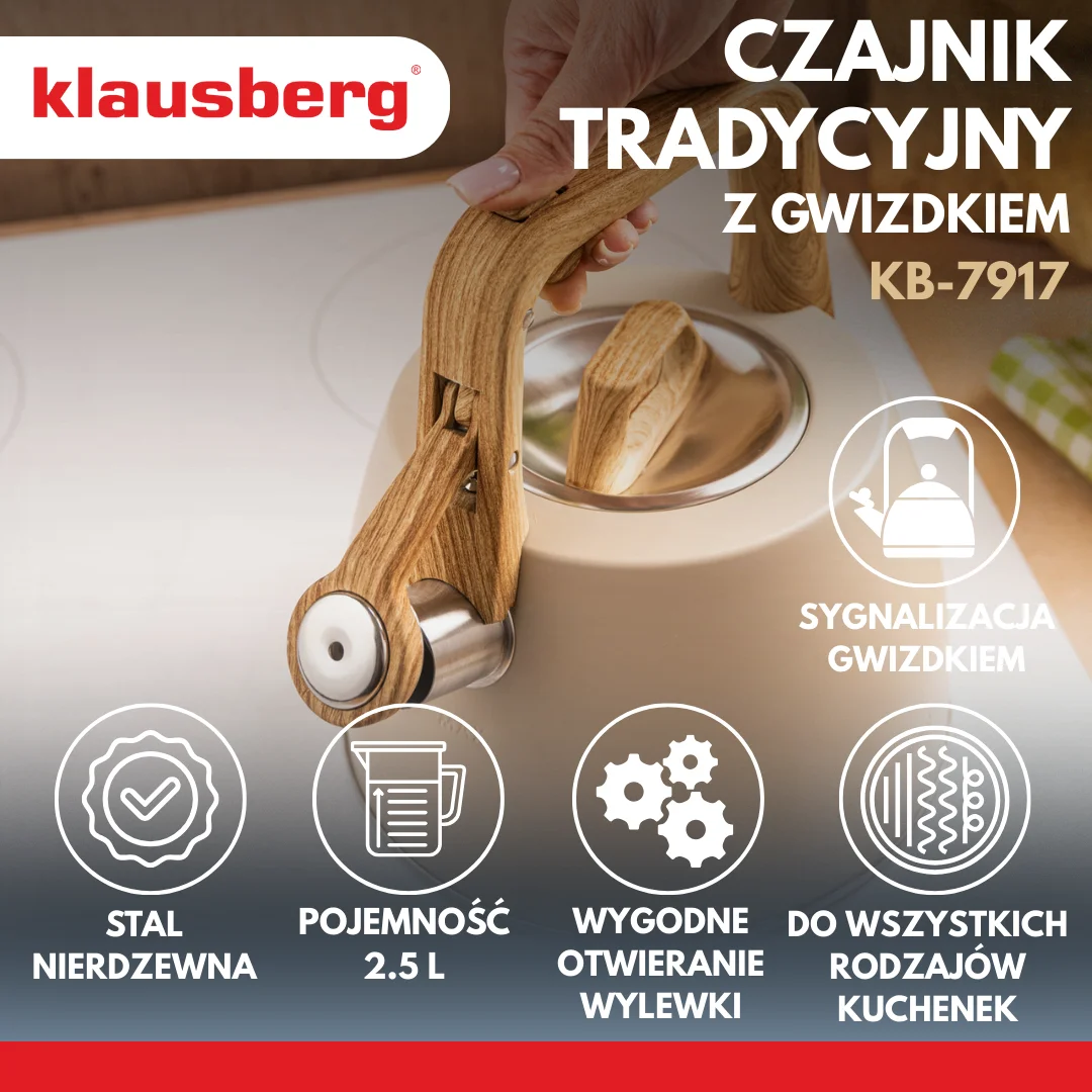 Czajnik tradycyjny, z gwizdkiem, beżowy, 2,5l, Klausberg, KB-7917 — zdjęcie 3
