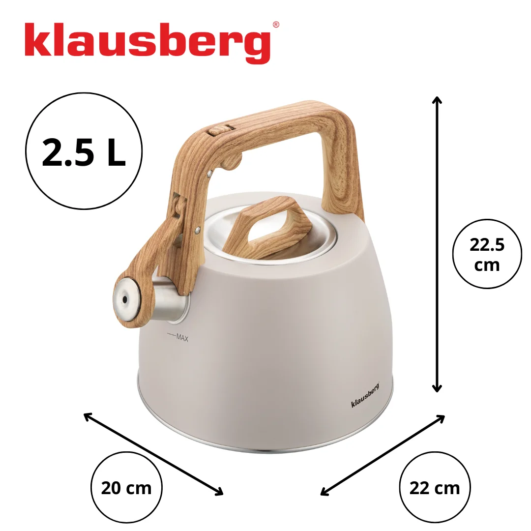 Czajnik tradycyjny, z gwizdkiem, beżowy, 2,5l, Klausberg, KB-7917 — zdjęcie 5