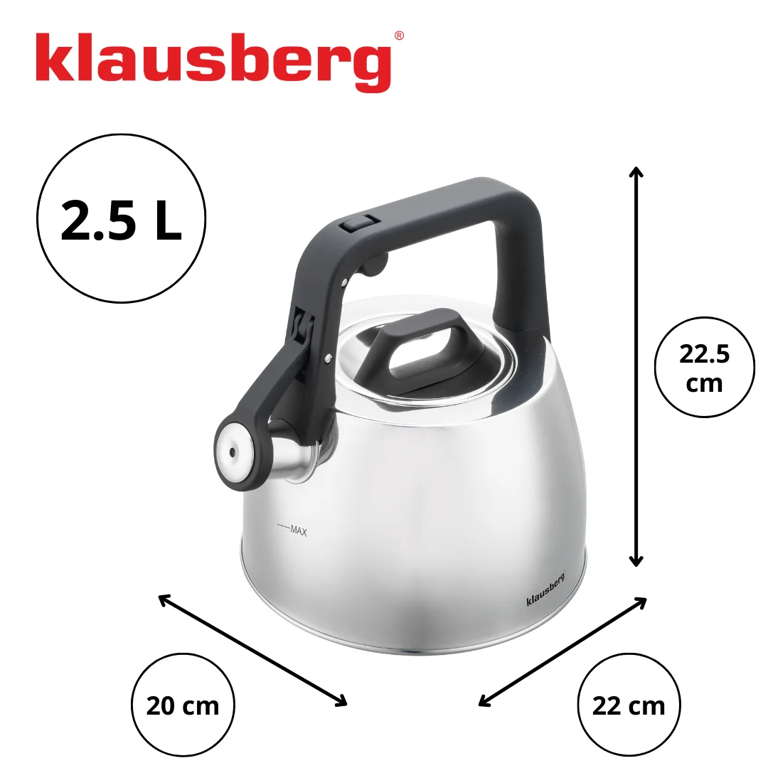 Czajnik tradycyjny, z gwizdkiem, srebrny, 2,5l, Klausberg, KB-7914 — zdjęcie 4