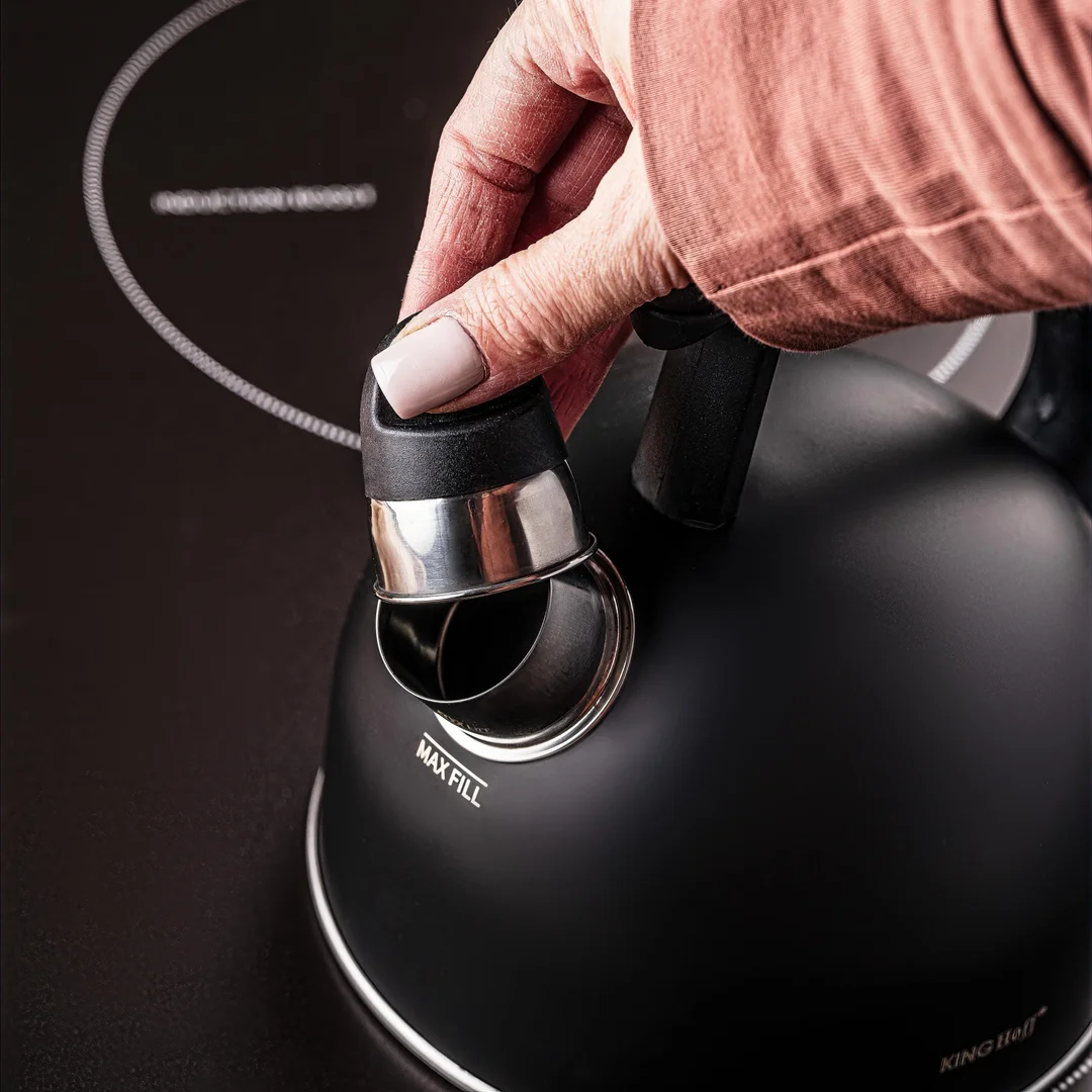 Czajnik tradycyjny z gwizdkiem, stal nierdzewna, czarny mat, pojemność 1,5L, KINGHoff, KH-1897 — zdjęcie 10