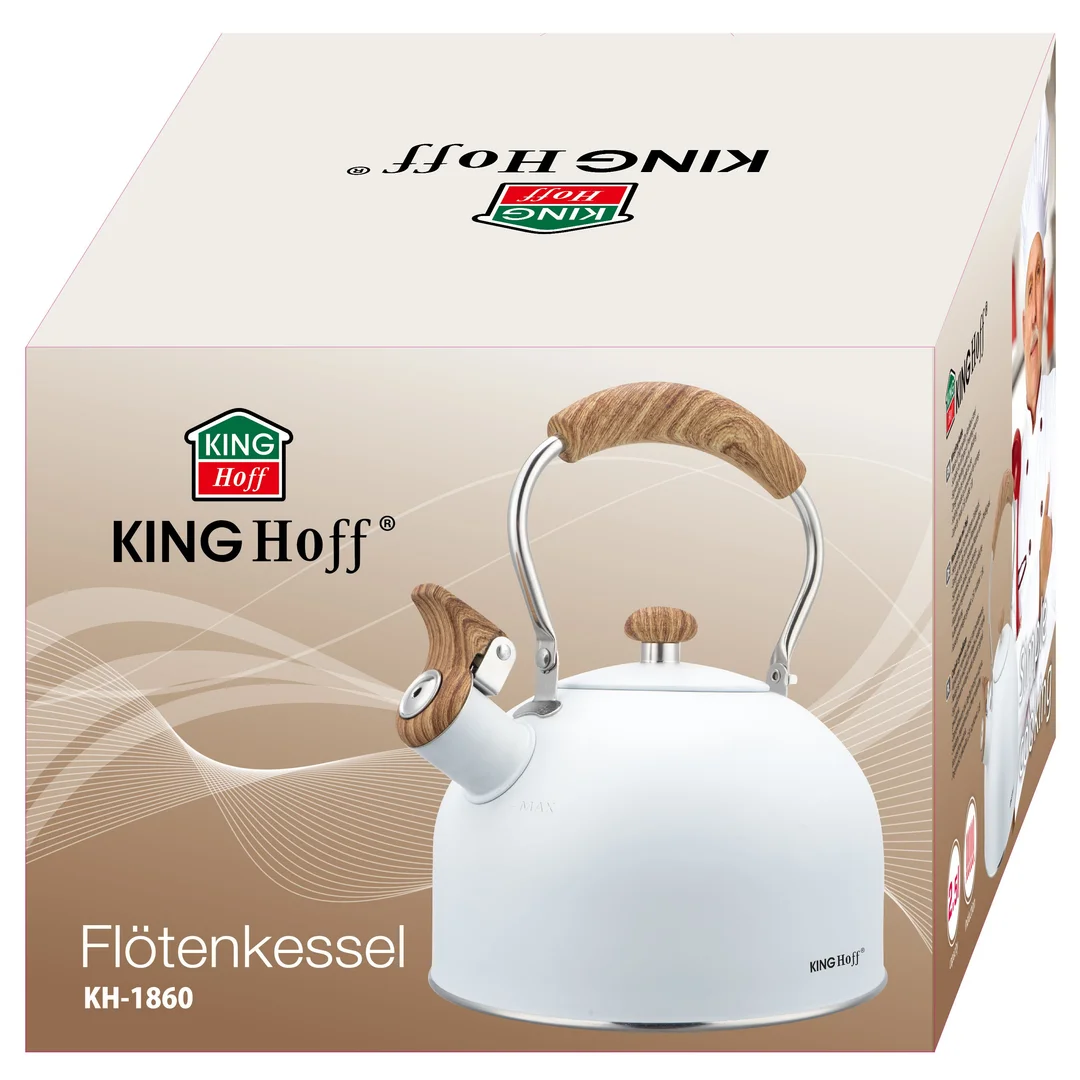 Czajnik z gwizdkiem, 2,5L, biały, z drewnopodobną rączką, KINGHoff — zdjęcie 10