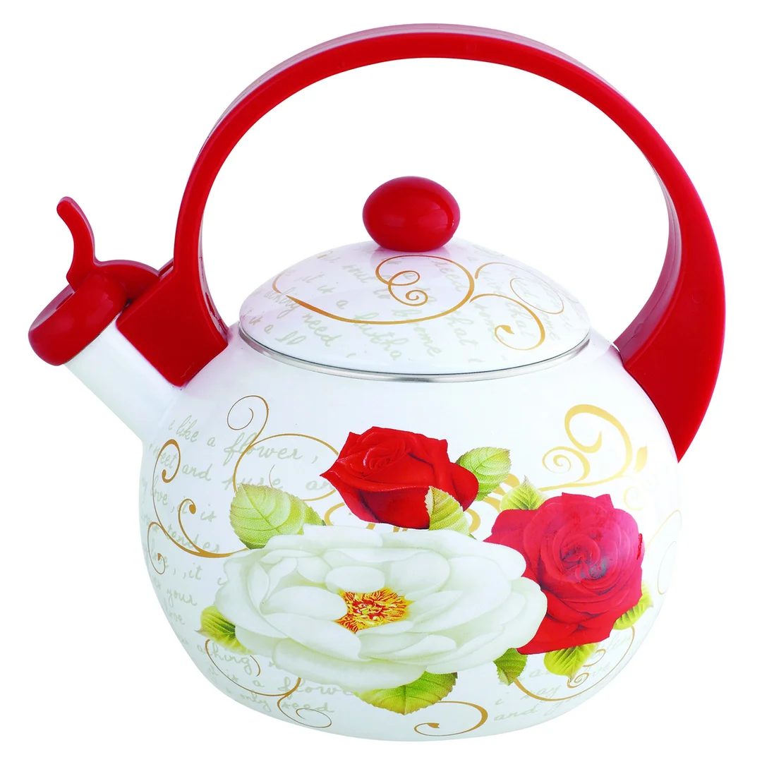 Czajnik z gwizdkiem, stal emaliowana, wzór - czerwone i białe róże, 2l, KINGHoff, KH-1910 — zdjęcie 11