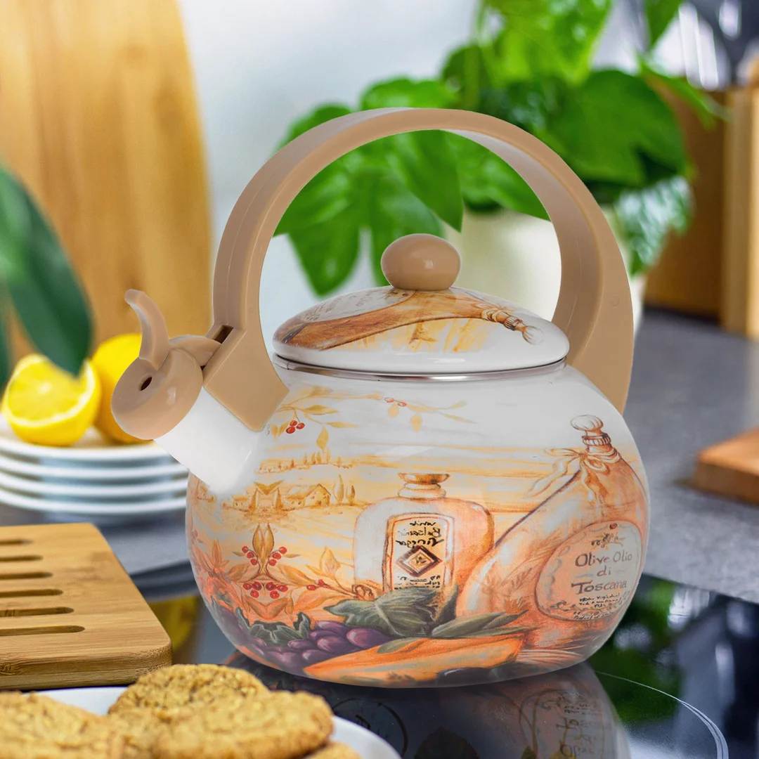 Czajnik z gwizdkiem, stal emaliowana, wzór - toskańska oliwa, 2l, KINGHoff, KH-3700 — zdjęcie 13