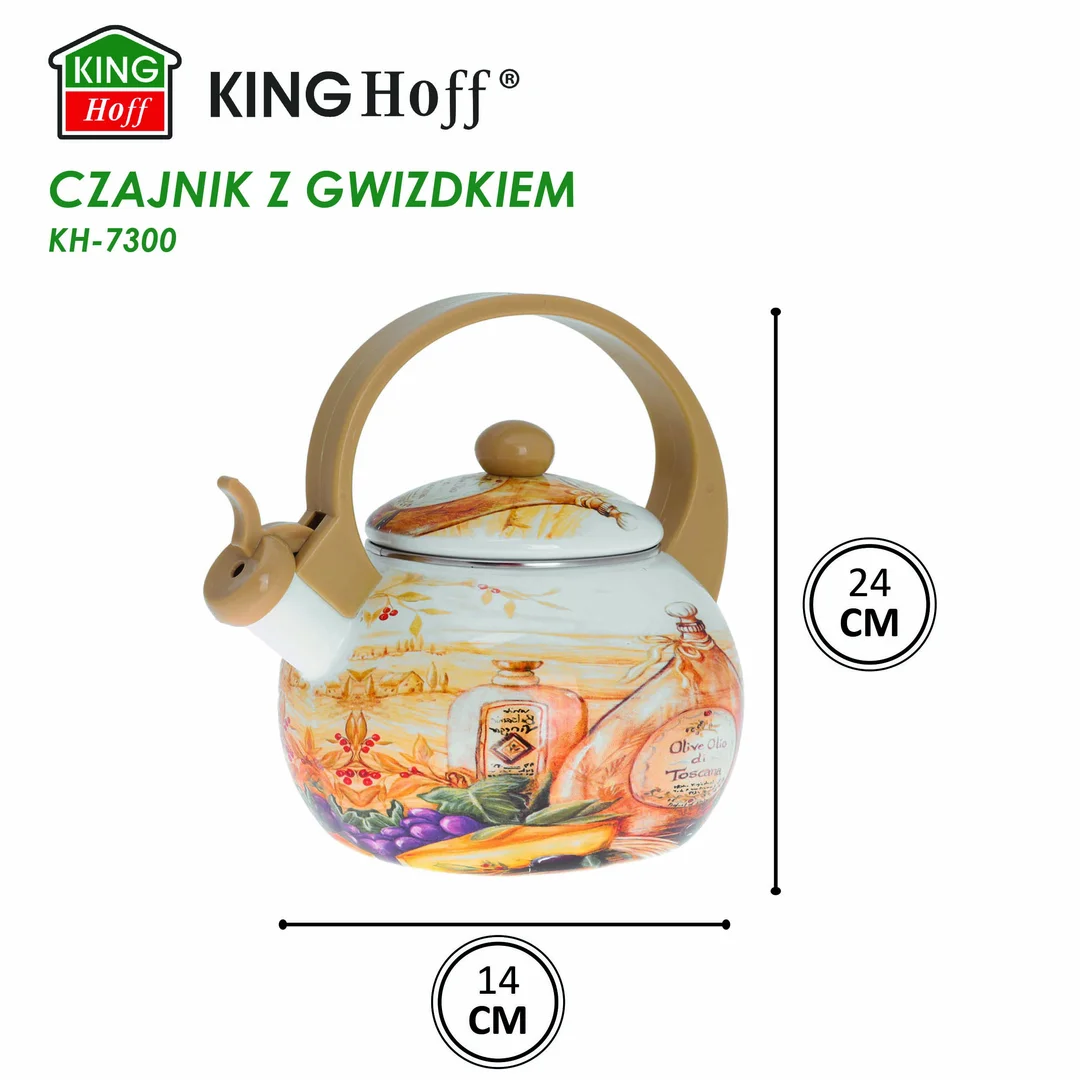 Czajnik z gwizdkiem, stal emaliowana, wzór - toskańska oliwa, 2l, KINGHoff, KH-3700 — zdjęcie 4
