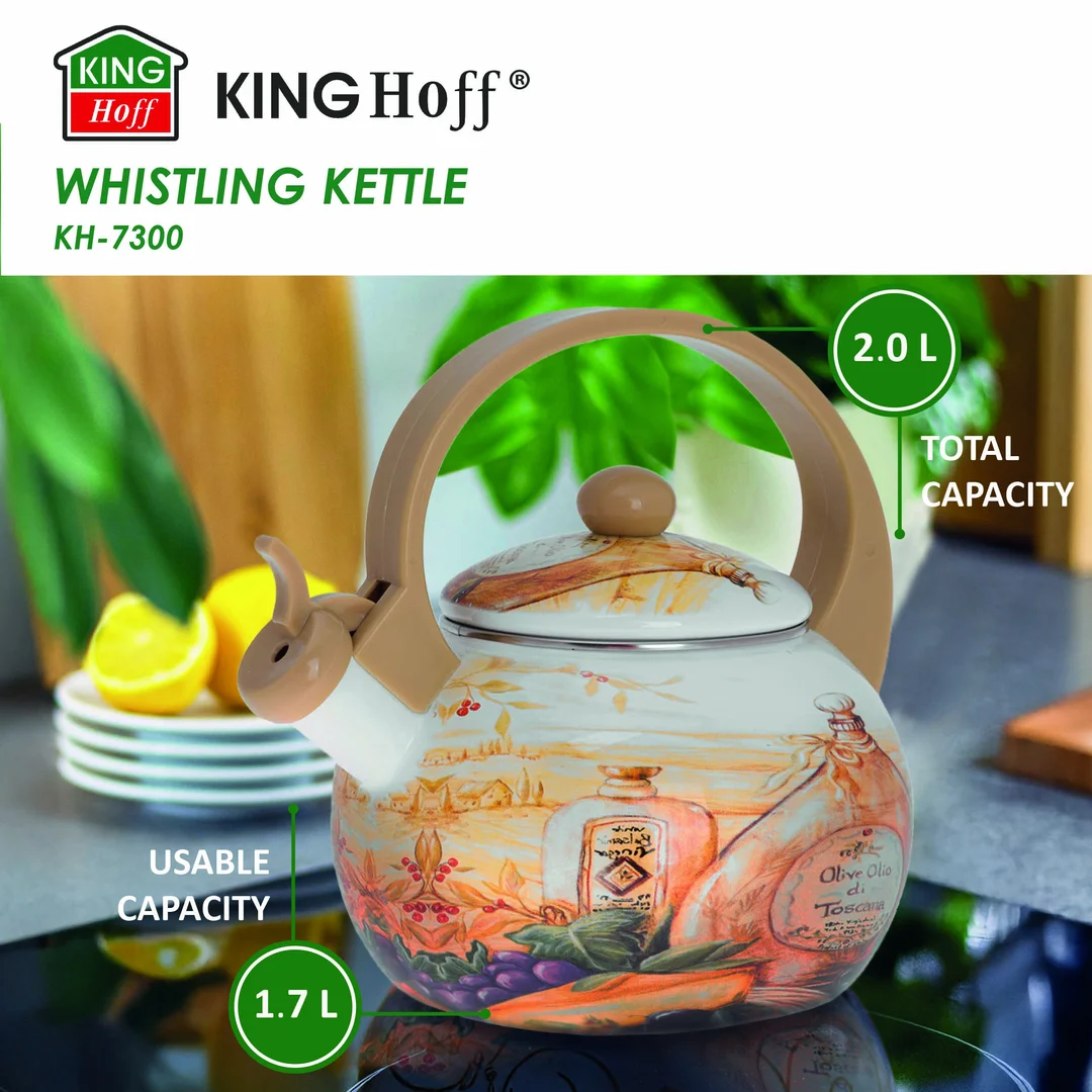 Czajnik z gwizdkiem, stal emaliowana, wzór - toskańska oliwa, 2l, KINGHoff, KH-3700 — zdjęcie 6