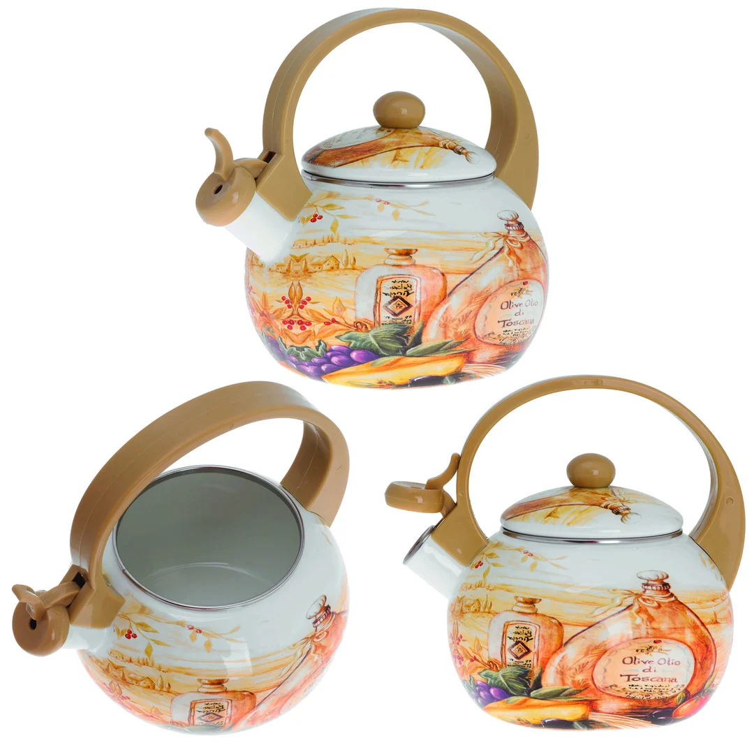Czajnik z gwizdkiem, stal emaliowana, wzór - toskańska oliwa, 2l, KINGHoff, KH-3700 — zdjęcie 9