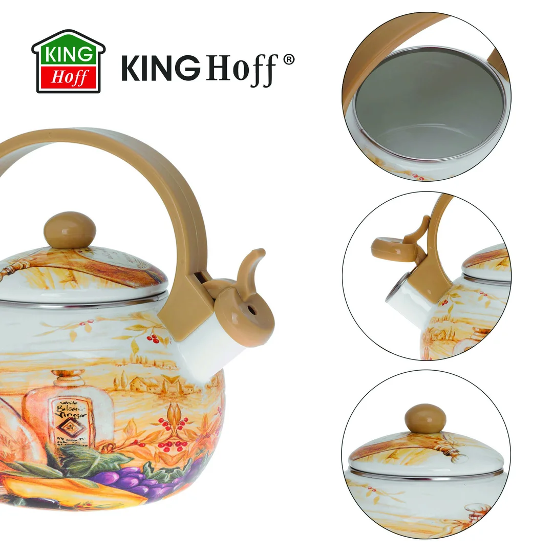 Czajnik z gwizdkiem, stal emaliowana, wzór - toskańska oliwa, 2l, KINGHoff, KH-3700 — zdjęcie 10