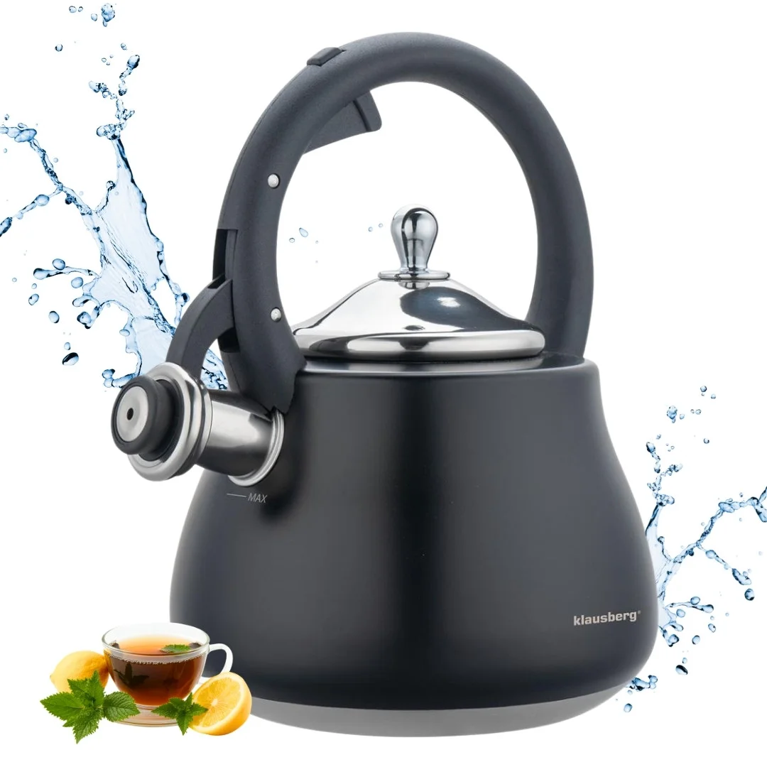 Czajnik z gwizdkiem, stal nierdzewna, czarny ze srebrnymi elementami, 2,8l, Klausberg, KB-7918 — zdjęcie 2