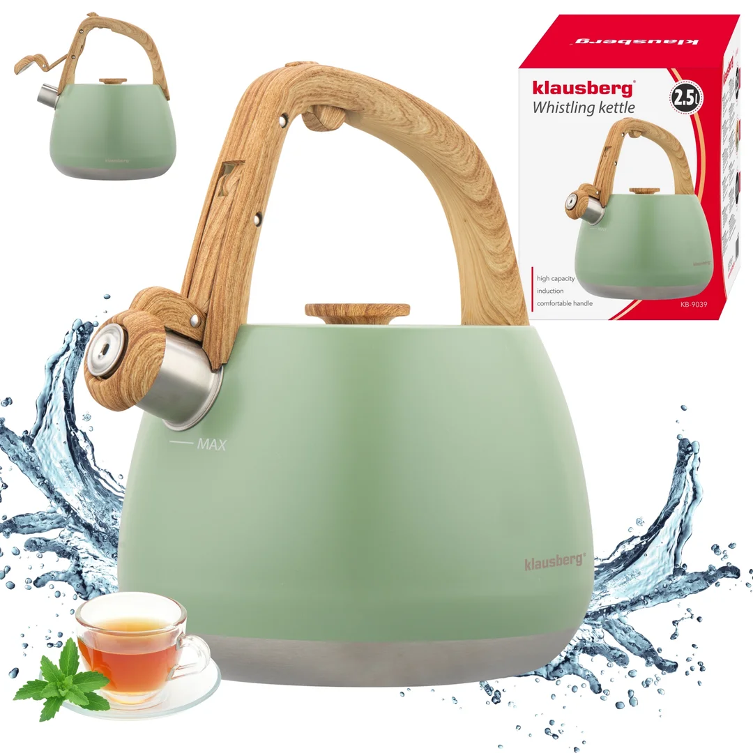 Czajnik z gwizdkiem, tradycyjny, 2,5L, zielony kolor, Klausberg, KB-9039 — zdjęcie 13