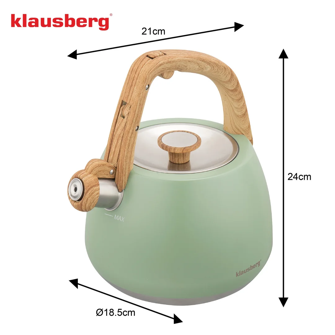 Czajnik z gwizdkiem, tradycyjny, 2,5L, zielony kolor, Klausberg, KB-9039 — zdjęcie 6