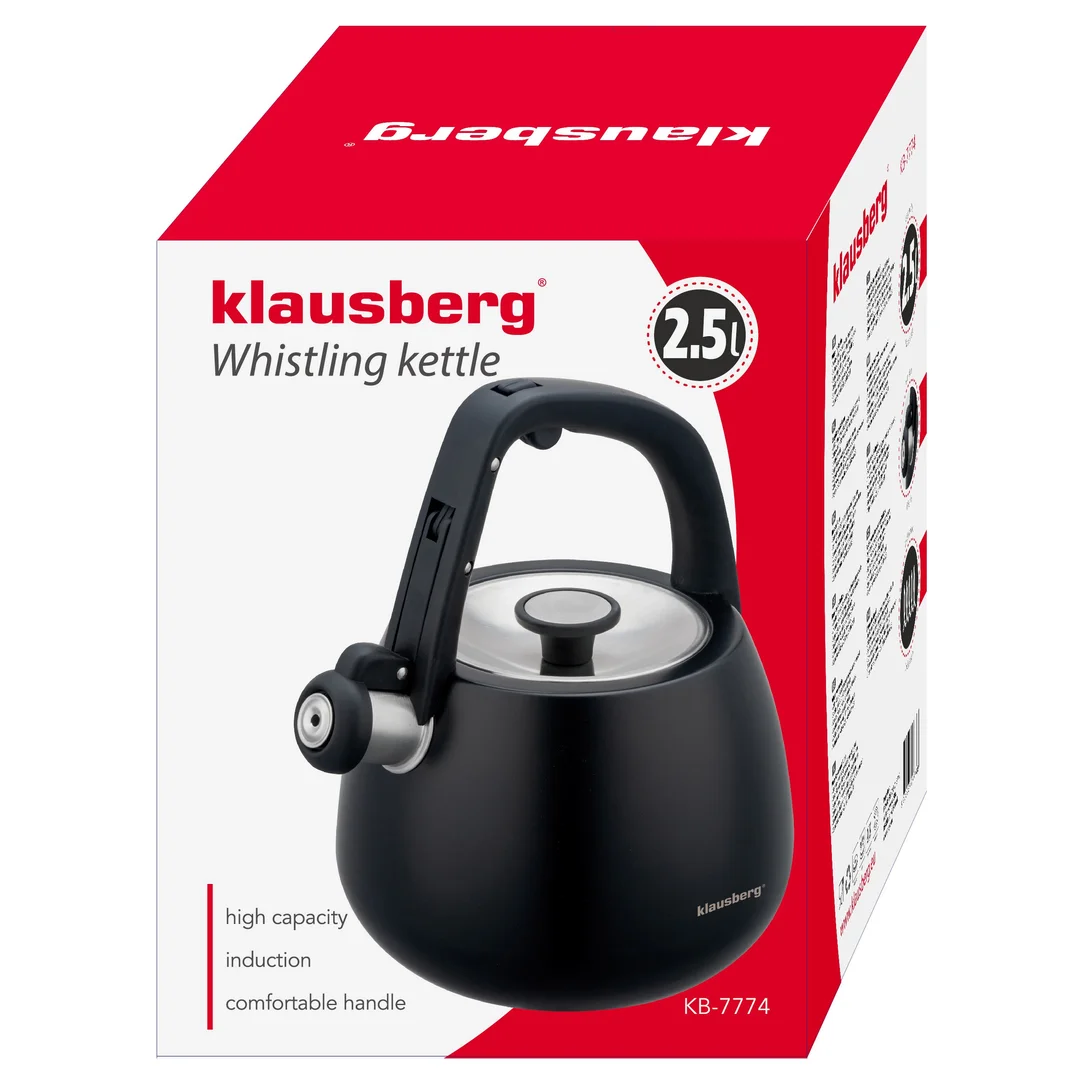 Czajnik ze stali nierdzewnej z gwizdkiem, czarny, pojemność 2,5L, Klausberg, KB-7774 — zdjęcie 9