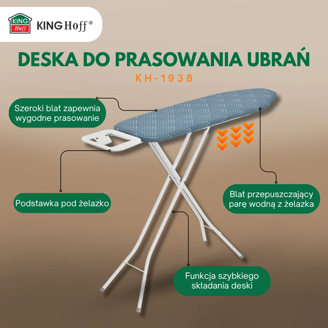 Deska do prasowania z podstawką, 4 poziomy regulacji, KINGHOFF, KH-1938 — zdjęcie 5