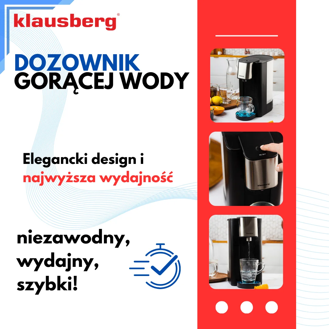 Dozownik gorącej wody, dyspenser, czarny ze srebrnymi elementami ze stali nierdzewnej 2,5l, Klausberg, KB-7877 — zdjęcie 5