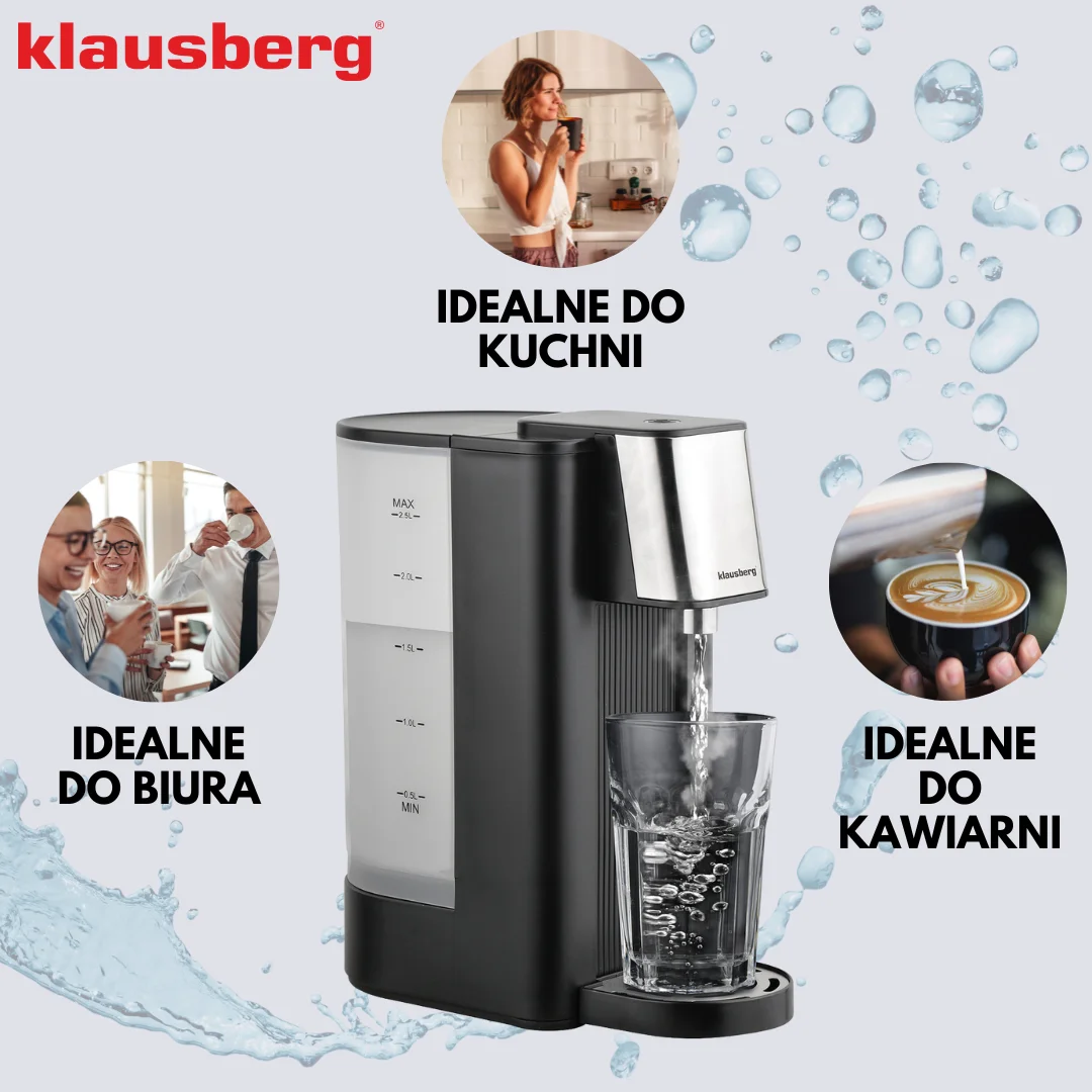 Dozownik gorącej wody, dyspenser, czarny ze srebrnymi elementami ze stali nierdzewnej 2,5l, Klausberg, KB-7877 — zdjęcie 8