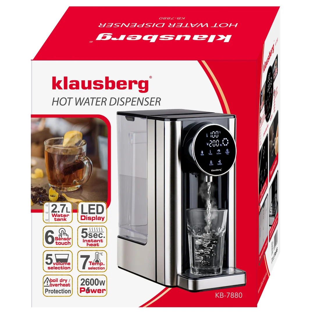 Dozownik gorącej wody, dyspenser, dotykowy panel LED, regulacja temperatury i objętości, 2,7l, Klausberg, KB-7880 — zdjęcie 15