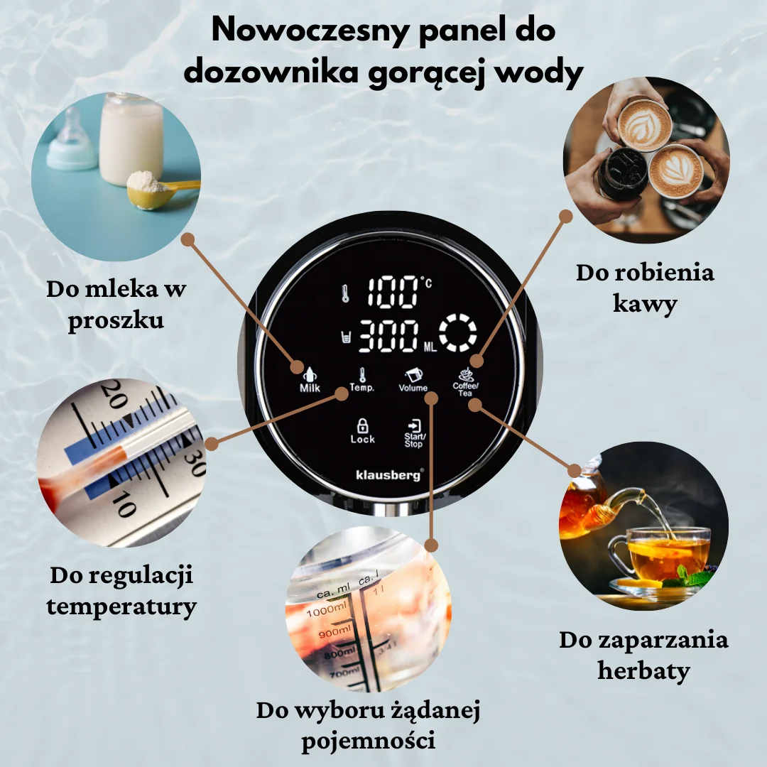 Dozownik gorącej wody, dyspenser, dotykowy panel LED, regulacja temperatury i objętości, 2,7l, Klausberg, KB-7880 — zdjęcie 5