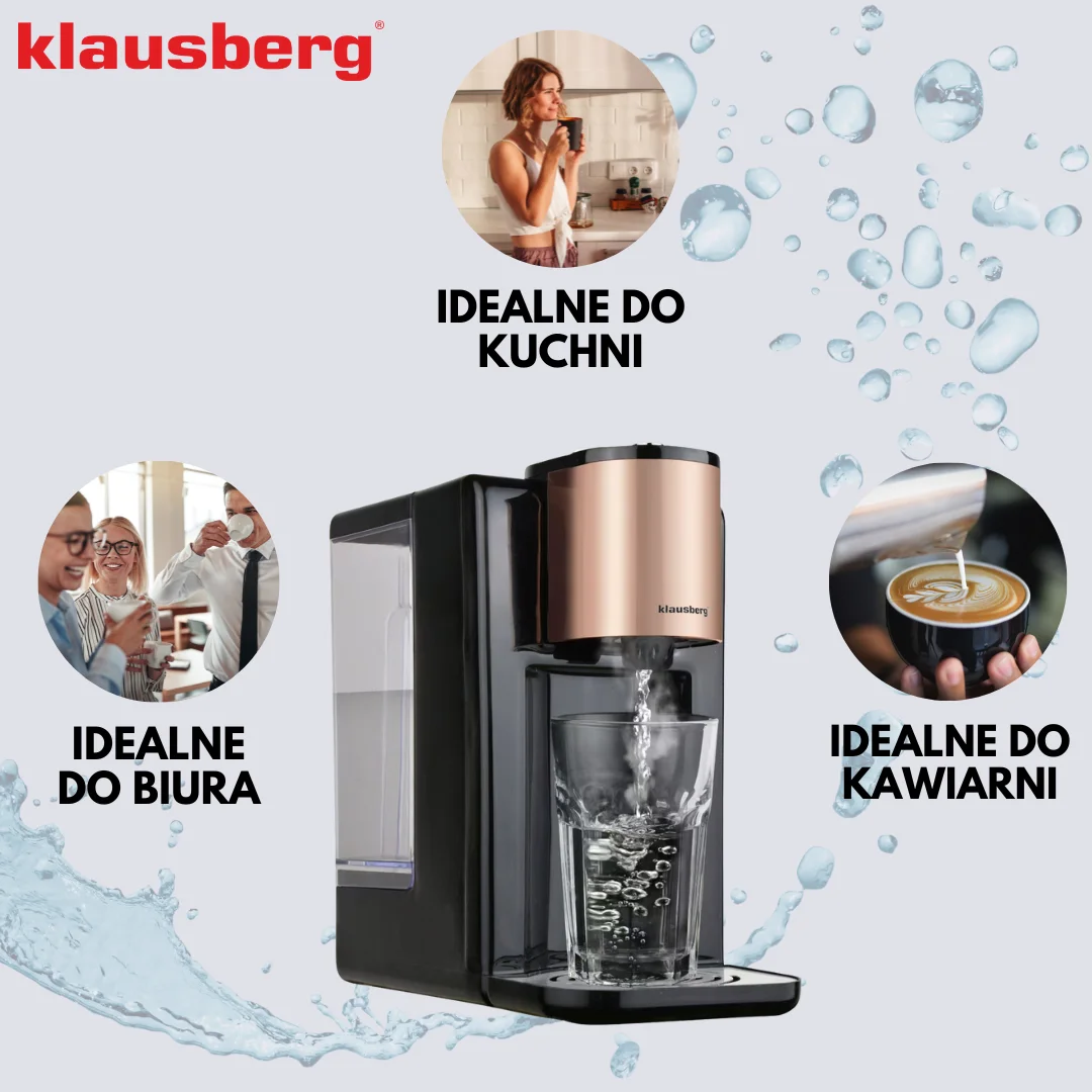 Dozownik gorącej wody, dyspenser, regulacja temperatury 45-100°C, czarny z różowym złotem, 2,2L, Klausberg, KB-7879 — zdjęcie 6