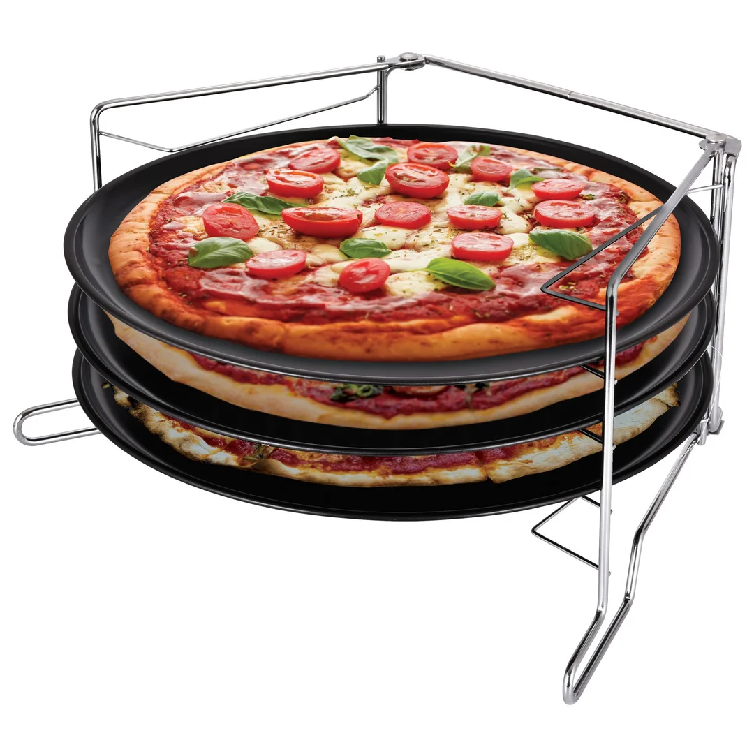 Forma do pizzy z powłoka marmurkową, podstawka stal, zestaw 4 elementy Kinghoff — zdjęcie 2
