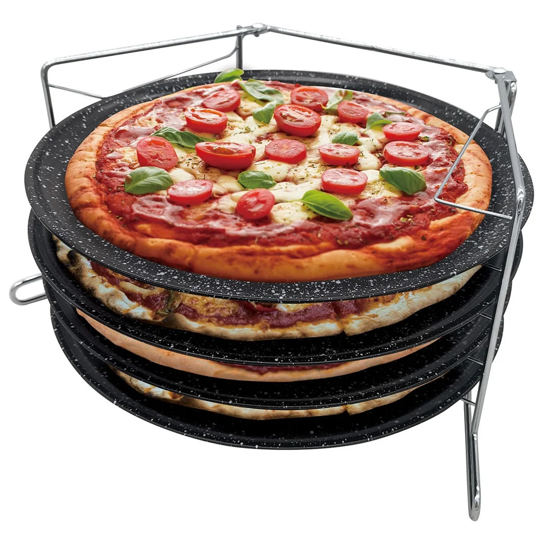 Forma do pizzy z powłoka marmurkową, podstawka stal, zestaw 5 elementów Kinghoff — zdjęcie 2