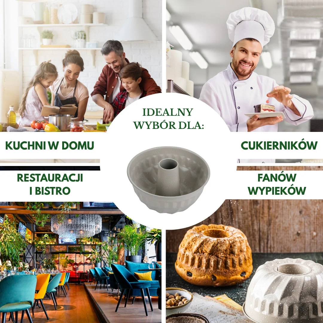 Forma, metalowa, okrągła z dziurką, z powłoką nieprzywieralną, beżowa, średnica 22 cm — zdjęcie 3