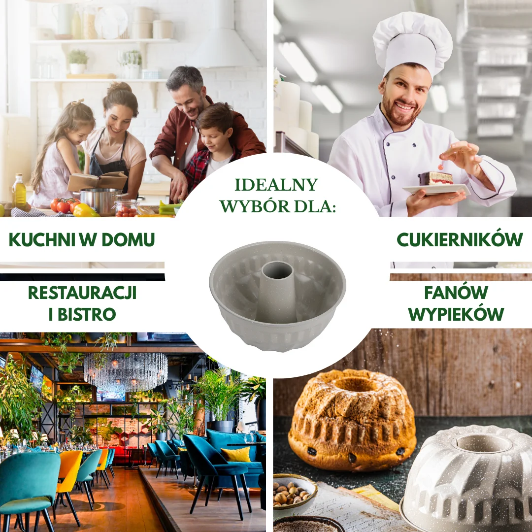 Forma, metalowa, okrągła z dziurką, z powłoką nieprzywieralną, beżowa, średnica 22 cm — zdjęcie 4