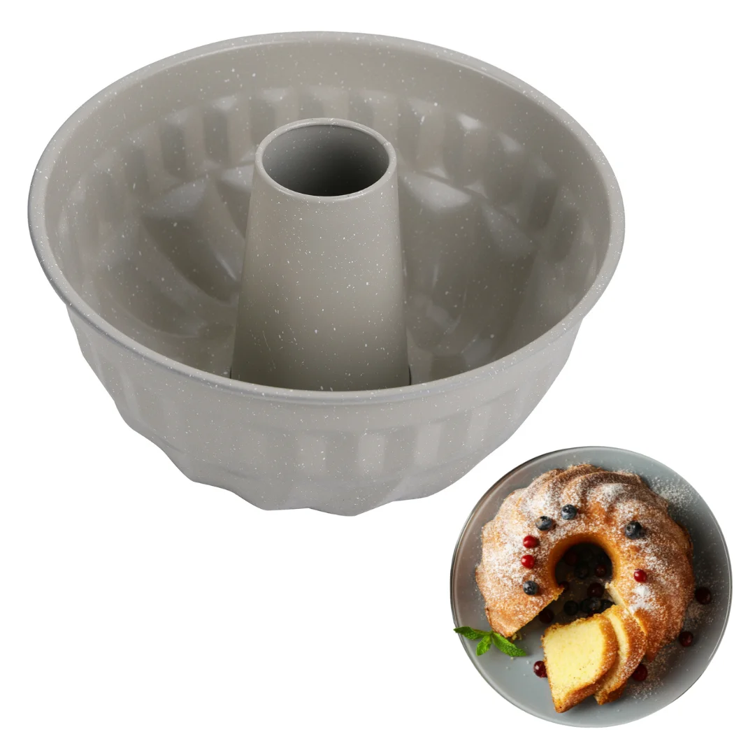 Forma, metalowa, okrągła z dziurką, z powłoką nieprzywieralną, beżowa, średnica 22 cm — zdjęcie 6