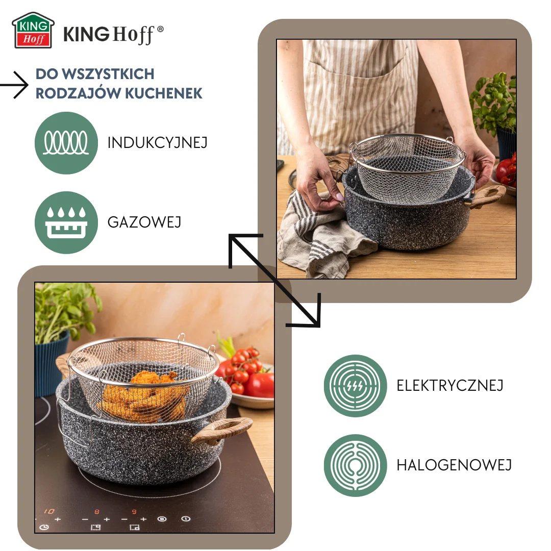 Garnek do frytek 24 cm / 4 L z koszykiem i pokrywką, KINGHoff KH-1985 — zdjęcie 6