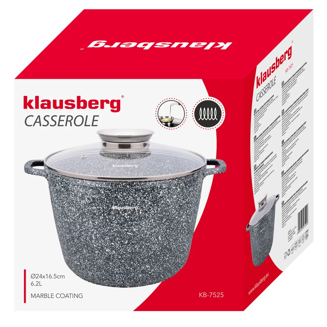 Garnek z pokrywą, aluminium szary marmurek Ø24cm 6,2l Klausberg — zdjęcie 5