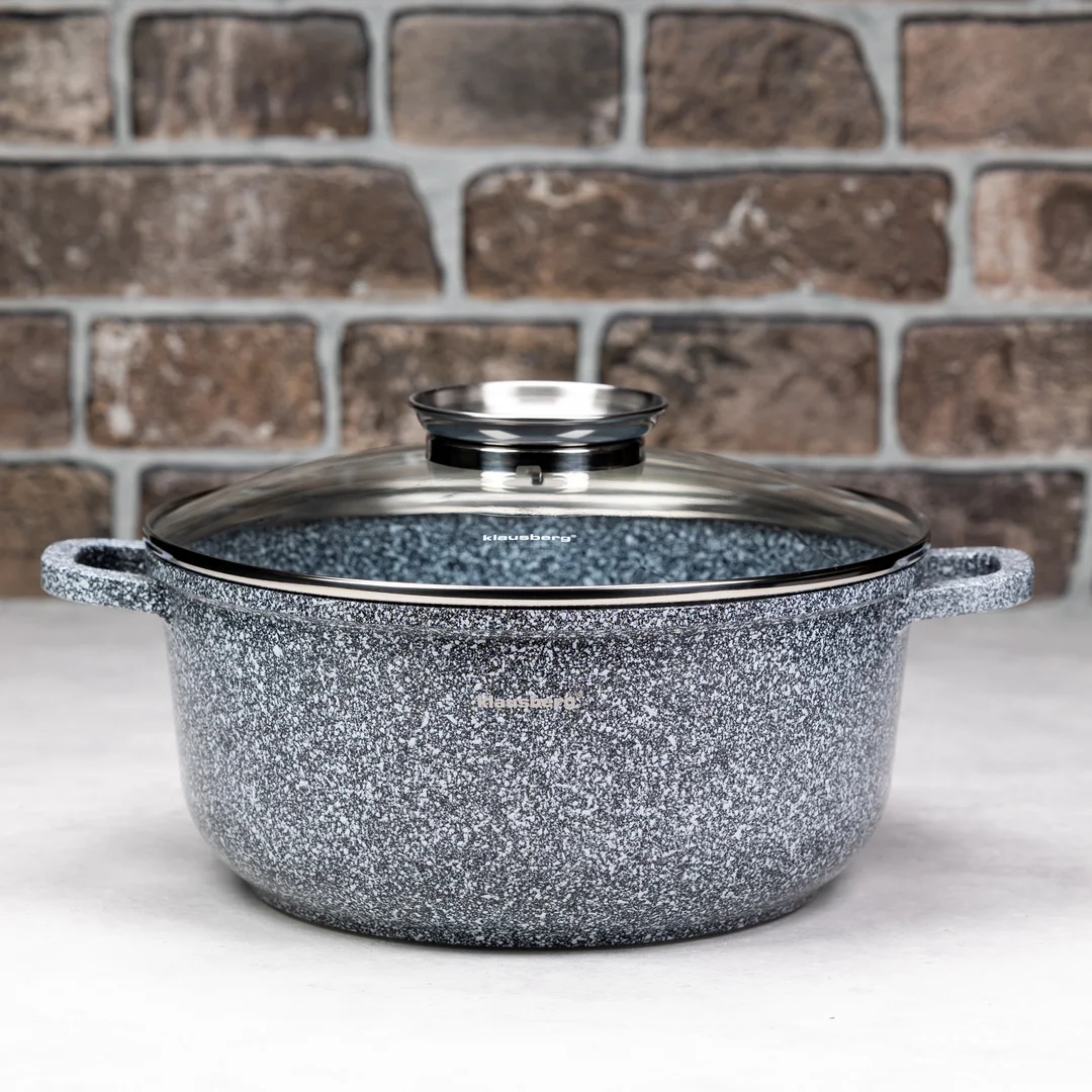 Garnek z pokrywką, aluminium powłoka szary marmurek Ø24cm 4,5l Klausberg — zdjęcie 3