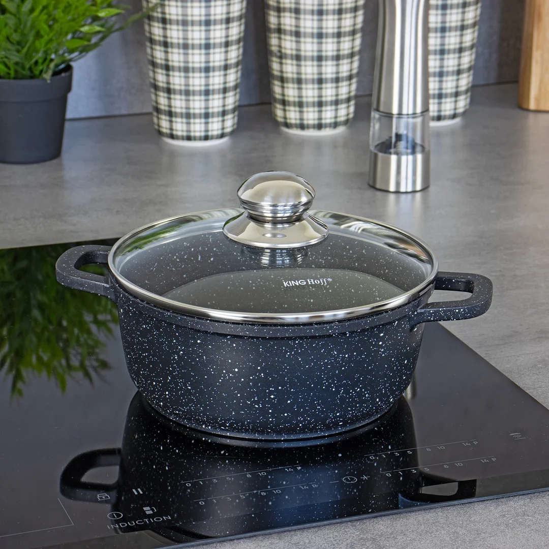 Garnek z powłoka marmurkową, Ø16cm 1,3l czarny Kinghoff — zdjęcie 3