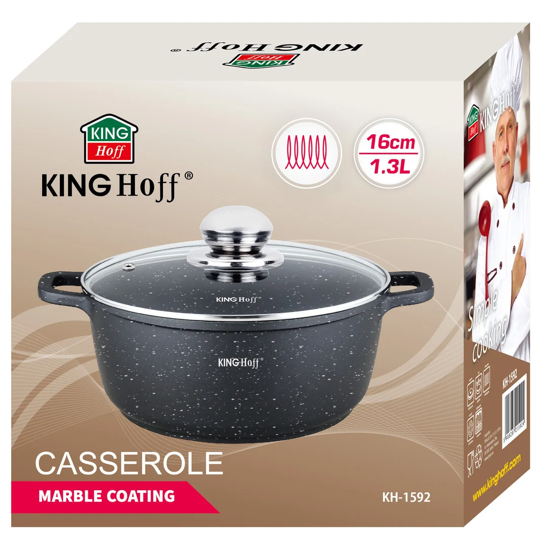 Garnek z powłoka marmurkową, Ø16cm 1,3l czarny Kinghoff — zdjęcie 6