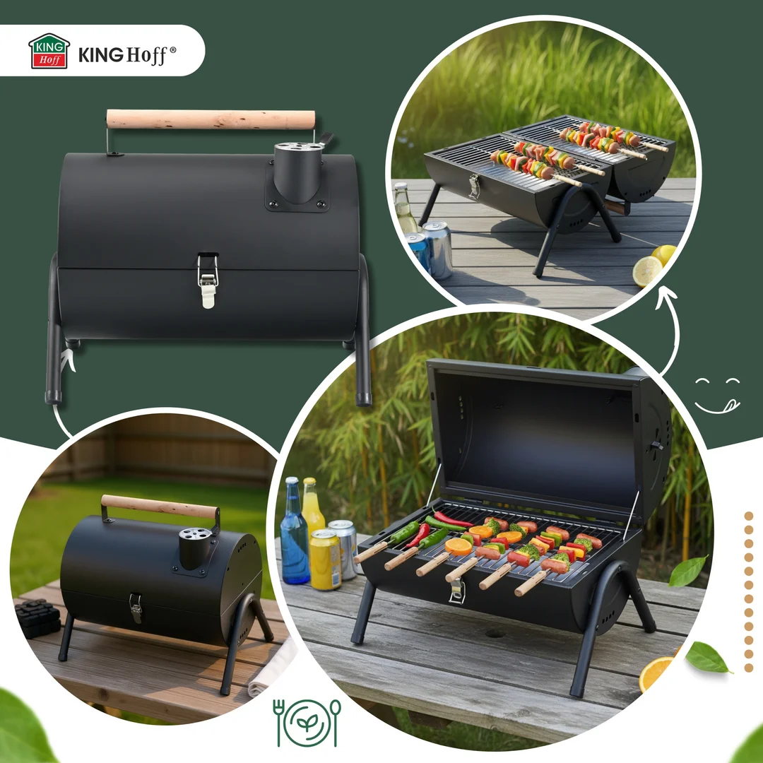 Grill ogrodowy, węglowy, przenośny, turystyczny, KINGHoff — zdjęcie 4