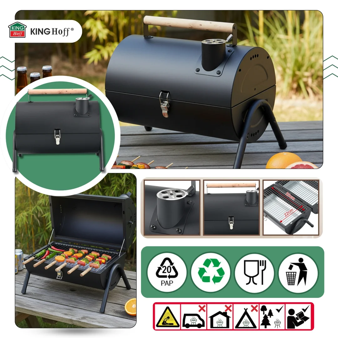Grill ogrodowy, węglowy, przenośny, turystyczny, KINGHoff — zdjęcie 6