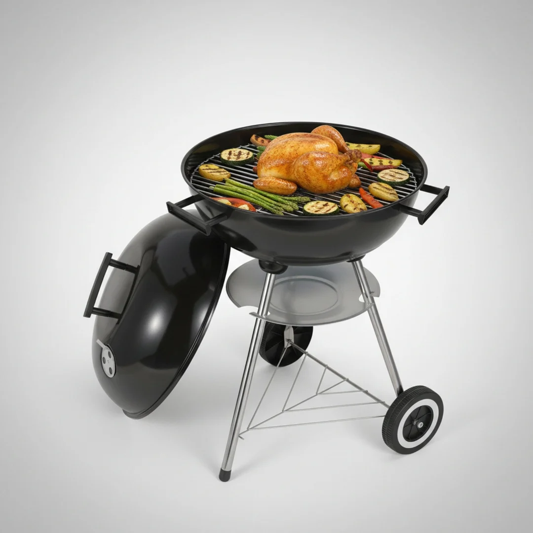 Grill węglowy ogrodowy, z pokrywą, na kółkach, KINGHOFF, KH-2033 — zdjęcie 15