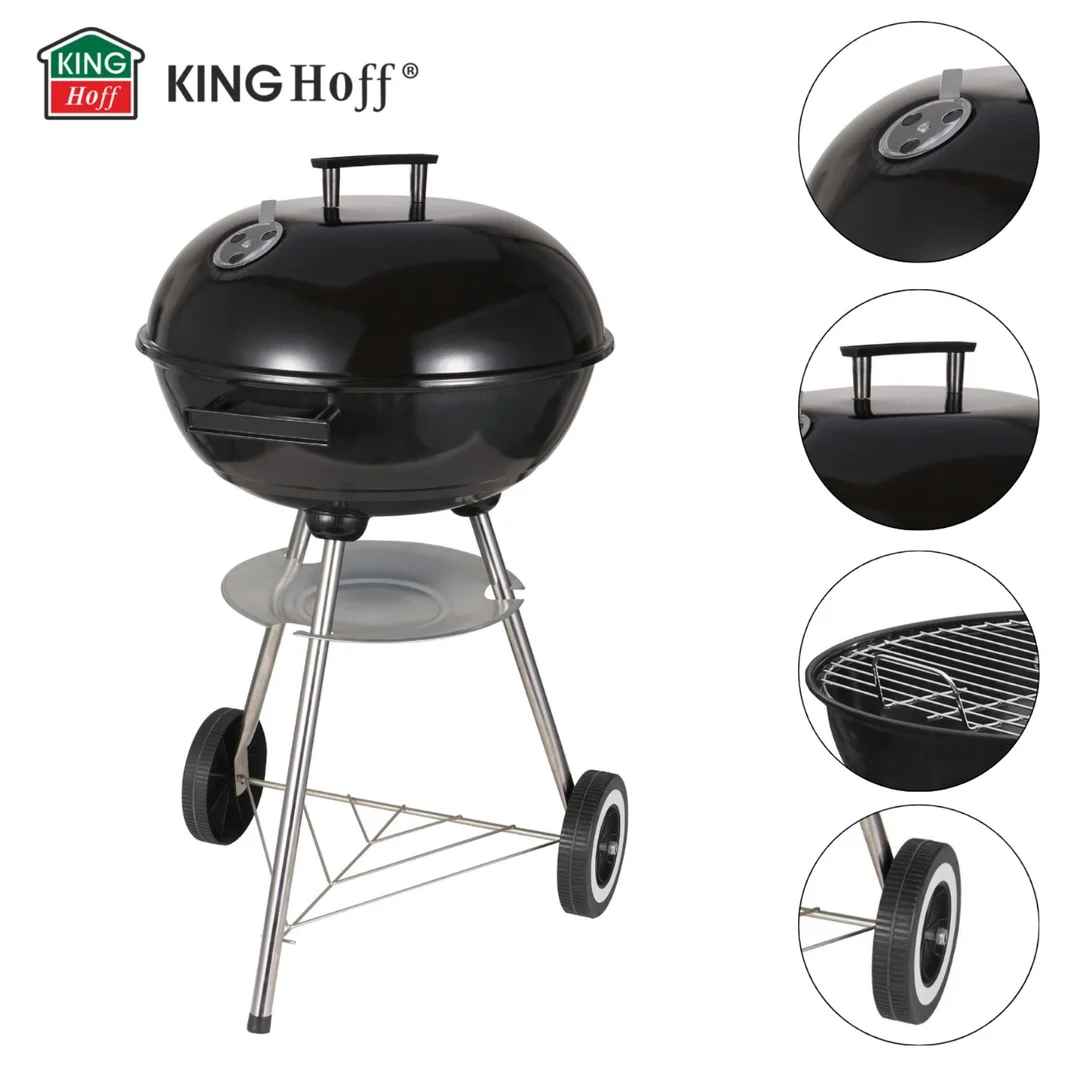 Grill węglowy ogrodowy, z pokrywą, na kółkach, KINGHOFF, KH-2033 — zdjęcie 16