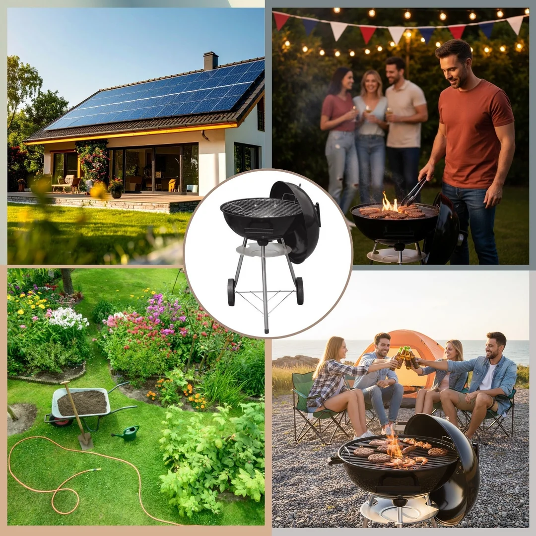 Grill węglowy ogrodowy, z pokrywą, na kółkach, KINGHOFF, KH-2033 — zdjęcie 4