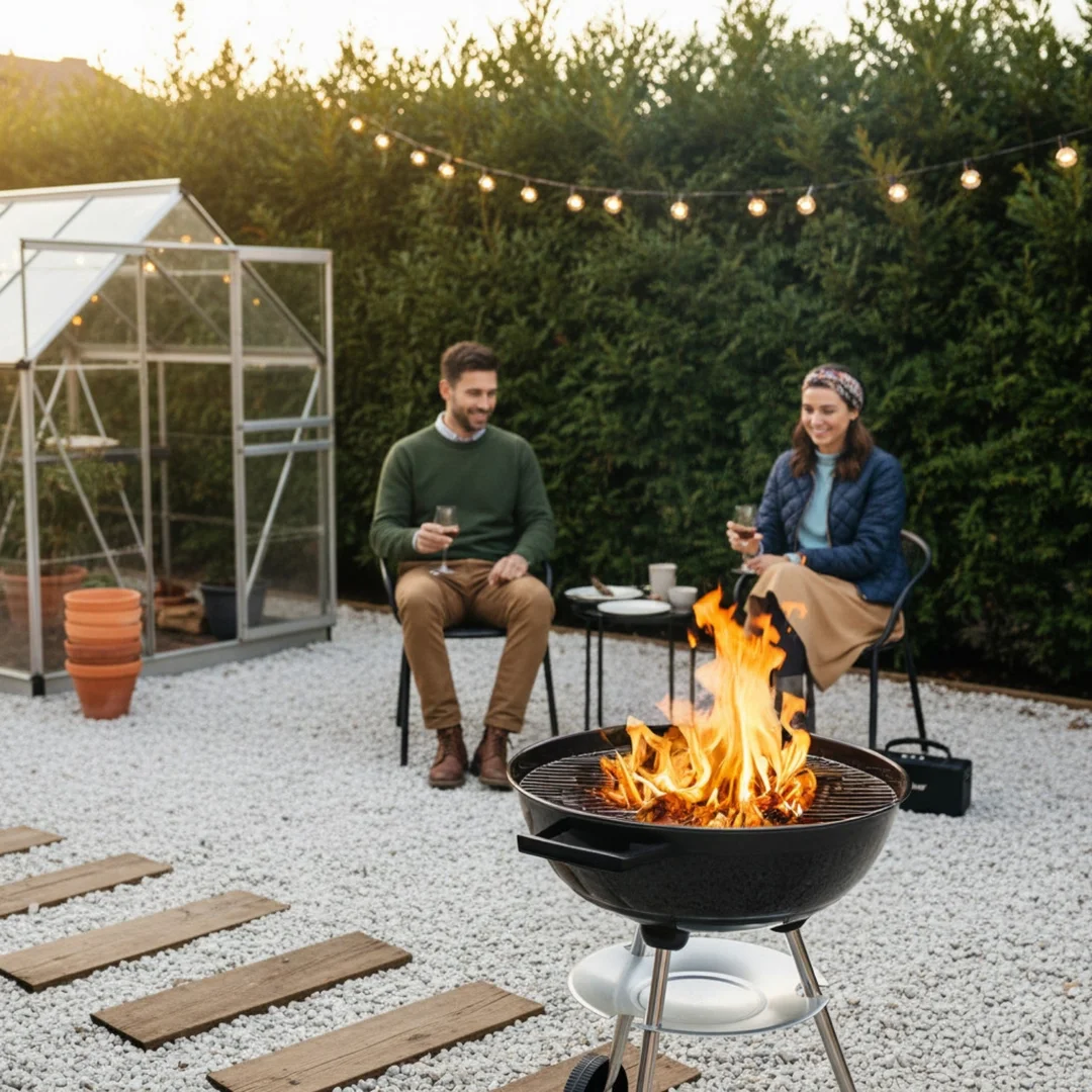 Grill węglowy ogrodowy, z pokrywą, na kółkach, KINGHOFF, KH-2033 — zdjęcie 5