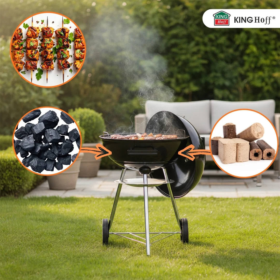 Grill węglowy ogrodowy, z pokrywą, na kółkach, KINGHOFF, KH-2033 — zdjęcie 7