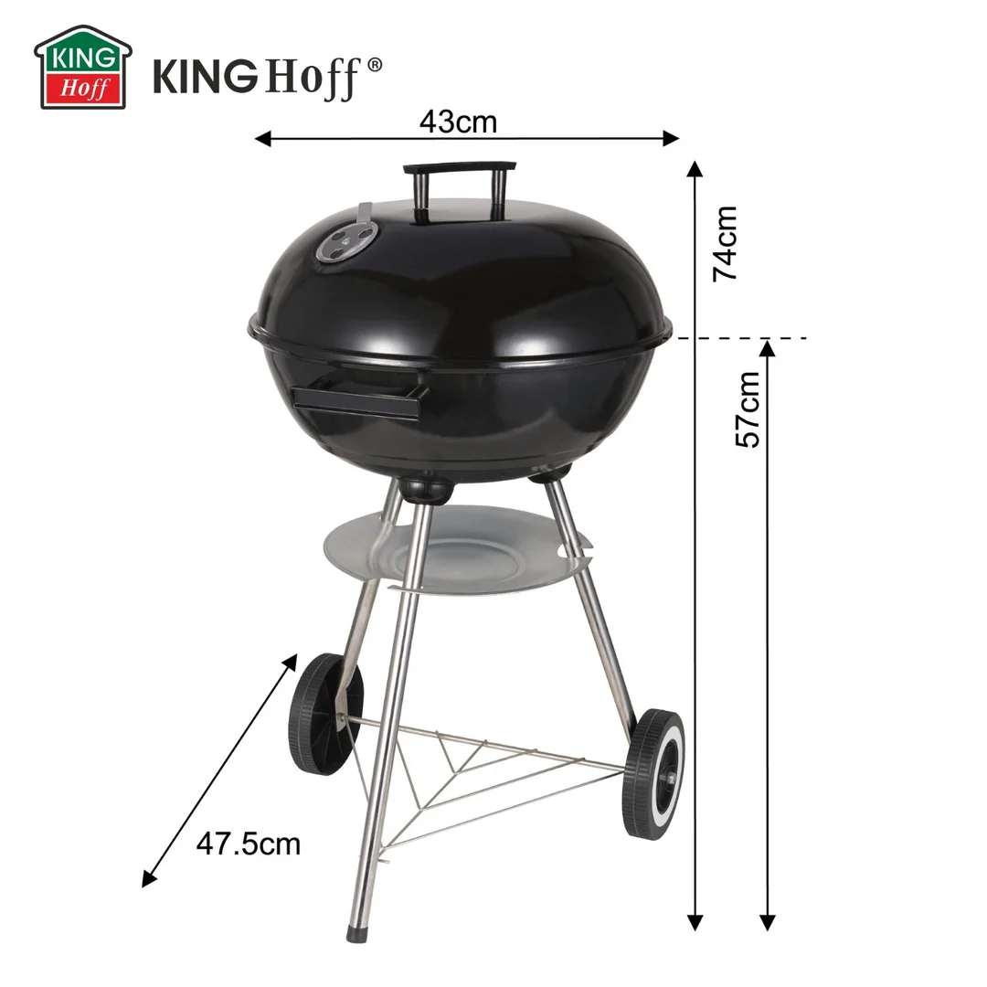 Grill węglowy ogrodowy, z pokrywą, na kółkach, KINGHOFF, KH-2033 — zdjęcie 9