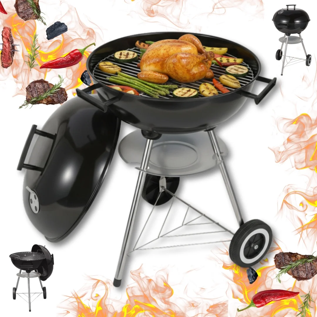 Grill węglowy ogrodowy, z pokrywą, na kółkach, KINGHOFF, KH-2033 — zdjęcie 11