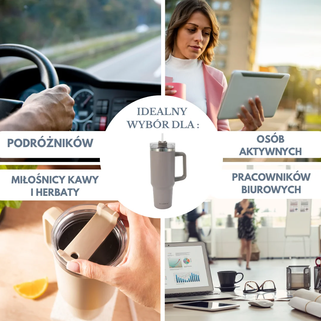 Kubek termiczny ze słomką, beżowy, 1100 ml, stal nierdzewna, Klausberg, KB-7944 — zdjęcie 3