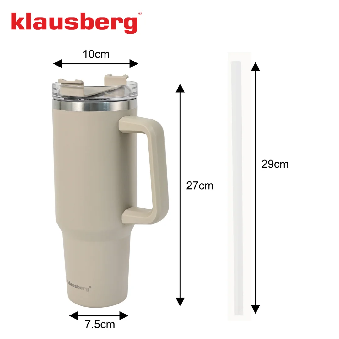Kubek termiczny ze słomką, beżowy, 1100 ml, stal nierdzewna, Klausberg, KB-7944 — zdjęcie 5