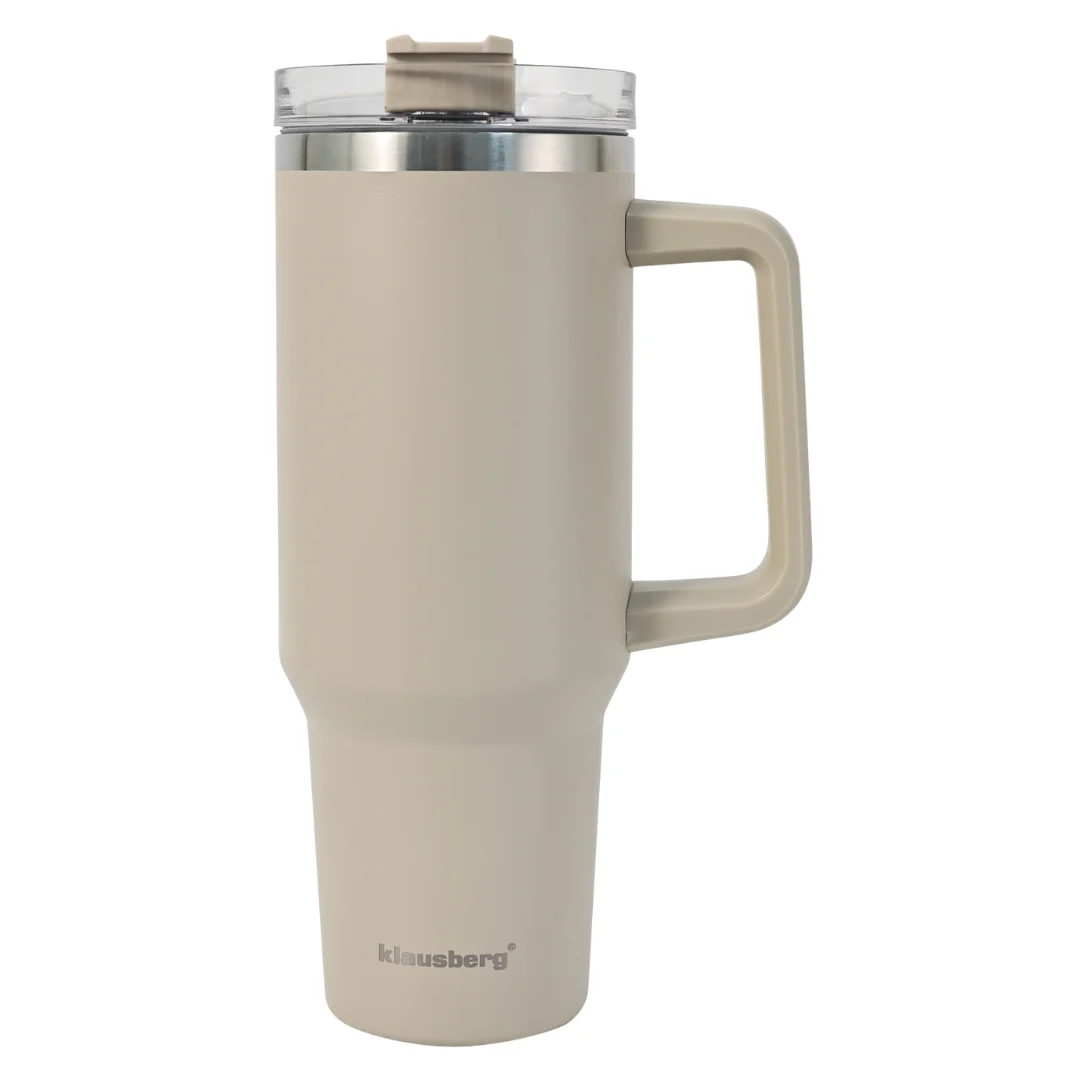 Kubek termiczny ze słomką, beżowy, 1100 ml, stal nierdzewna, Klausberg, KB-7944 — zdjęcie 9