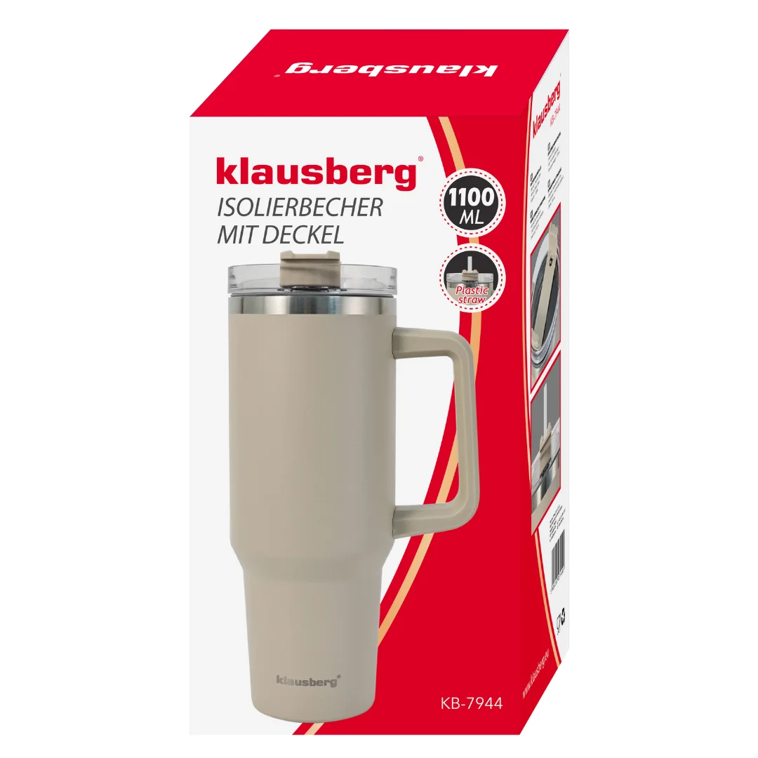 Kubek termiczny ze słomką, beżowy, 1100 ml, stal nierdzewna, Klausberg, KB-7944 — zdjęcie 11